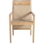 Chair front view featuring natural teak frame and woven resin wicker panels