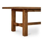 Close-up side angle of one table corner highlighting solid leg and aprons