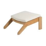 Top view highlighting square thick white cushion on teak ottoman