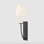 Iantha wall sconce in matte black finish with cream fabric shade, angled front view