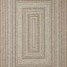 Natural beige rectangular indoor/outdoor rug with modern geometric concentric rectangle pattern and fringed edges