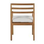 Front view of Santa Barbara teak arm chair with white cushion firmly set on seat