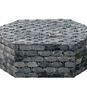 Hexagonal alabaster storage box with natural grey finish and detailed carved pattern on top and sides.