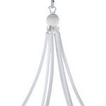 Top portion of Nakita Chandelier showing the metal rods converging under a round finial with hanging chain attachment