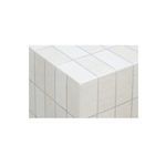 Close-up detail of the glazed white concrete surface with subtle texture and thin grid lines on the side table top