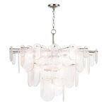 Echo Chandelier featuring overlapping elongated water glass panes with polished metal frame and a soft white glow