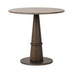 Goetz Bistro Table with round solid light grey marble top and brown oak tulip-shaped base