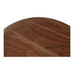 Close-up of the table's round wooden tabletop edge with visible wood texture and color variation
