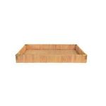 Rectangular handcrafted rattan tray with natural texture and brass corner accents, shallow walls