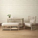 Norene Demetria Bench styled in neutral room setting with matching wood furniture and floor seating