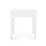 Claudette 1-Drawer Side Table rear view with blank panel and fabric texture visible