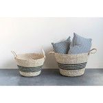Beige Seagrass Basket Set With Black Stripes & Handles image 1