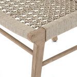 Tight detail on corner of seat showing rope wrapping and teak frame connection