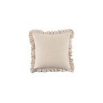 Square Betty Cushion with soft ruffled edge and linen-blend fabric in light neutral tones, with subtle horizontal stripes