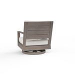 Back view of Laguna Swivel Club Rocker showing horizontal slats on driftwood-look frame
