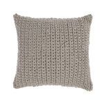 Square outdoor throw pillow with taupe handwoven knit pattern, thick texture, and soft finish