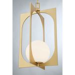 Close-up view highlighting intersecting oval and rectangle frame design around the opal glass orb