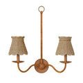 Straight-on view of a two-light wall sconce with natural seagrass tapered chandelier shades