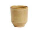 Scandinavian ceramic water glass with a tapered base and warm beige glaze with natural texture
