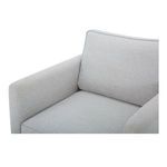 Close-up of left armrest and removable back cushion with piping detail