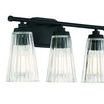 Side angled view highlighting the black metal wall mount and ribbed glass texture of the Chantilly 3 Light Bath