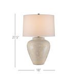 Side view of the Mimi Ivory Table Lamp showing curved ginger-jar shape ceramic base under white drum shade