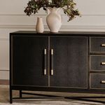 Close-up angled view of Mako Sideboard corner showing door handles and textured surface detail