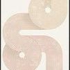 Abstract painting with interlocking concentric curved lines in soft beige and light brown on a white background framed in ...