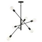 Bradley 6 Light Adjustable Chandelier with matte black finish and exposed round bulbs on adjustable arms