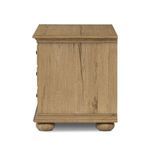 Side profile of Geoffrey Veneer Nightstand highlighting wood grain and bun feet