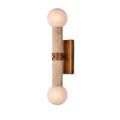 Beatrix Bath Wall Sconce angled from side, highlighting depth of travertine and antique brass backplate