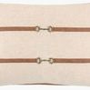 Rectangular chestnut and cream accent pillow with vegan leather buckle straps and textured linen blend fabric