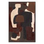 Abstract painting rotated vertically featuring same color palette with distinct shape arrangement