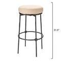 Asteria iron stool front angle with measurements: 31.5 inches tall and 19 inches wide