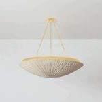 Summerside Pendant light with hand-beaded Coco Shell bowl and Vintage Gold Leaf dish, suspended by gold chains