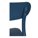 Close-up detail of two screws securing backrest to tube-like blue frame of chair