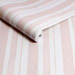 Rolled wallpaper showing texture and scale of pink and white watercolour coastal stripes