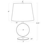 Line drawing with dimensions of Grant Mini Lamp showing height and width measurements