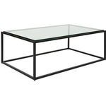 Coffee table shown from a high angled side perspective highlighting overall shape and construction