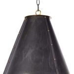 Detail shot focusing on conical shade texture and brass studs near top