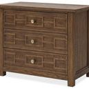 Bachelor's chest shown at a right angled side-front view revealing wood grain on the side panel