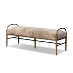 Demi Accent Bench angled view showing the depth and scale of the cream shearling cushion and leg structure