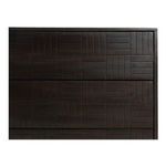 Close-up of front parquet woodgrain with horizontal and vertical lines on drawer fronts