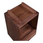 Bottom view of Osamu nightstand showcasing walnut wood base with two supporting feet