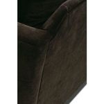 Close-up showing chair’s rear corner stitching and fabric texture