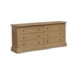 Clarence dresser angled view showing curved front and rounded edges with six drawer layout