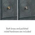 Close-up showing detailed concentric circle patterns on drawer fronts with brass pulls