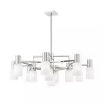 Centerport 12 Light Chandelier with chrome frame and frosted glass cylindrical shades