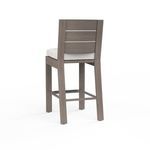 Rear view of Laguna Barstool showing plank design on backrest and aluminum frame