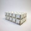 Small rectangular storage box with raised cubed bone inlaid pattern in white and beige tones